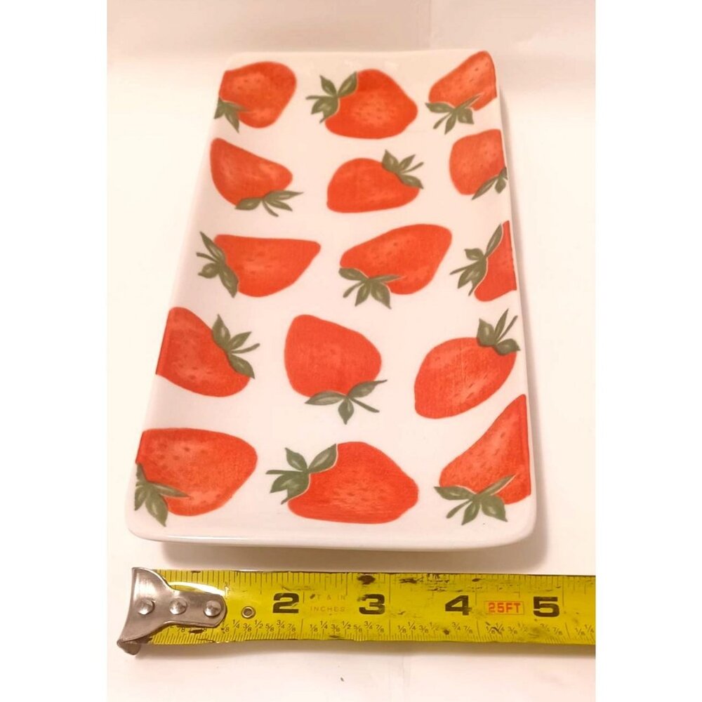 Strawberry Ceramic Rectangular Small Serving Tray Platter 10.5"x5" Vintage MCM - Picture 5 of 8